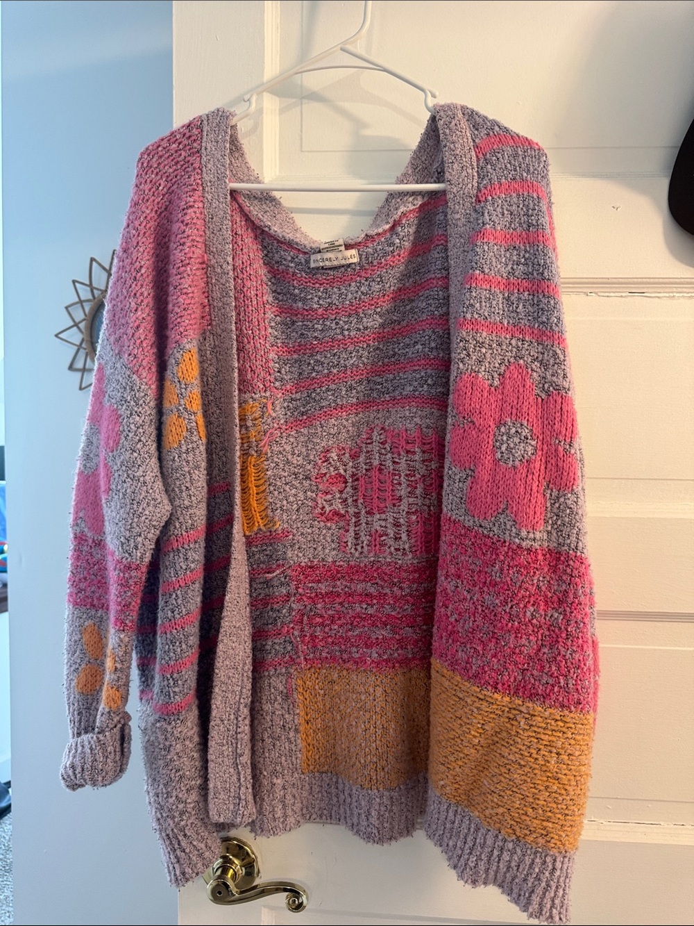 Sincerly Jules Pink Lavender Floral Patchwork Cardigan with Mustard Accents